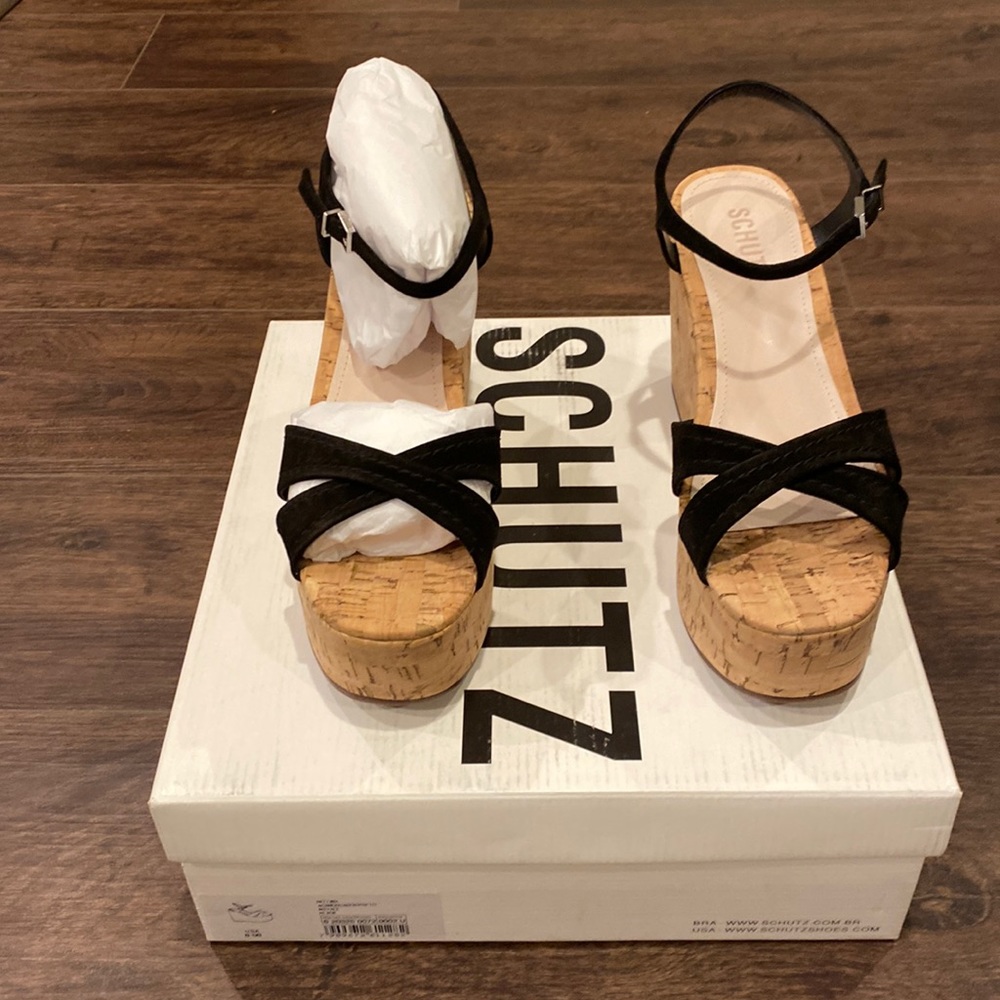 Schutz Bellina wedge black suede size 8.5
